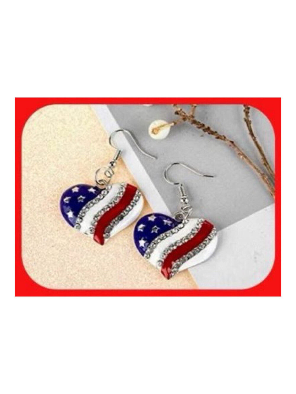 Red White Blue Patriotic Flag Heart Dangle Hook Beautiful Earrings